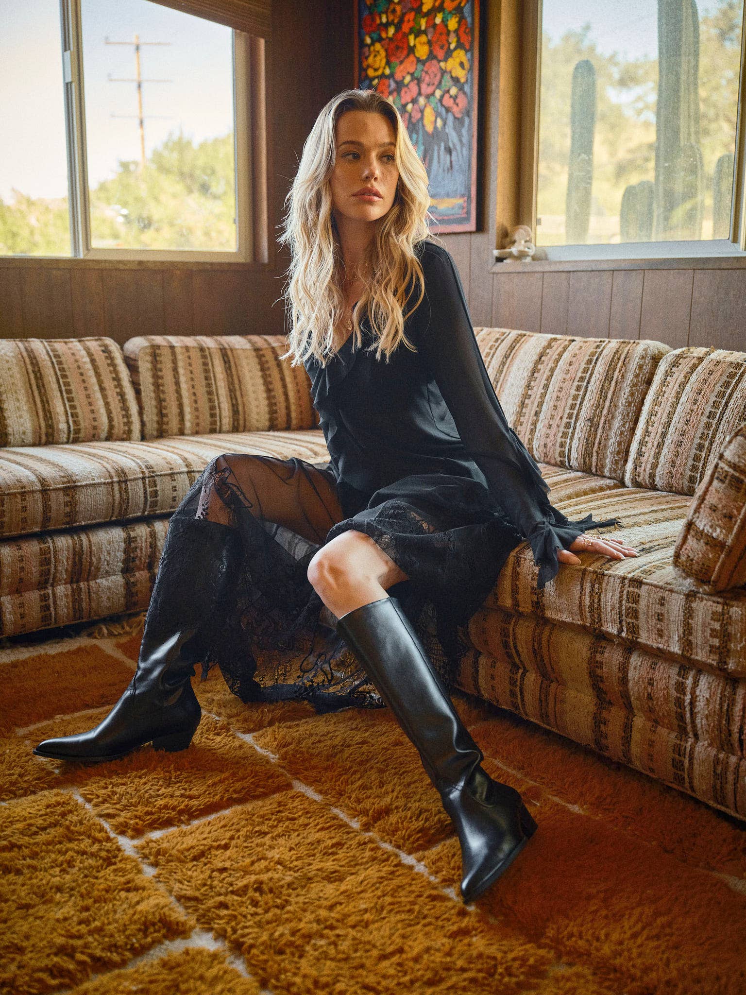 Sheer Lace Maxi Skirt- Black