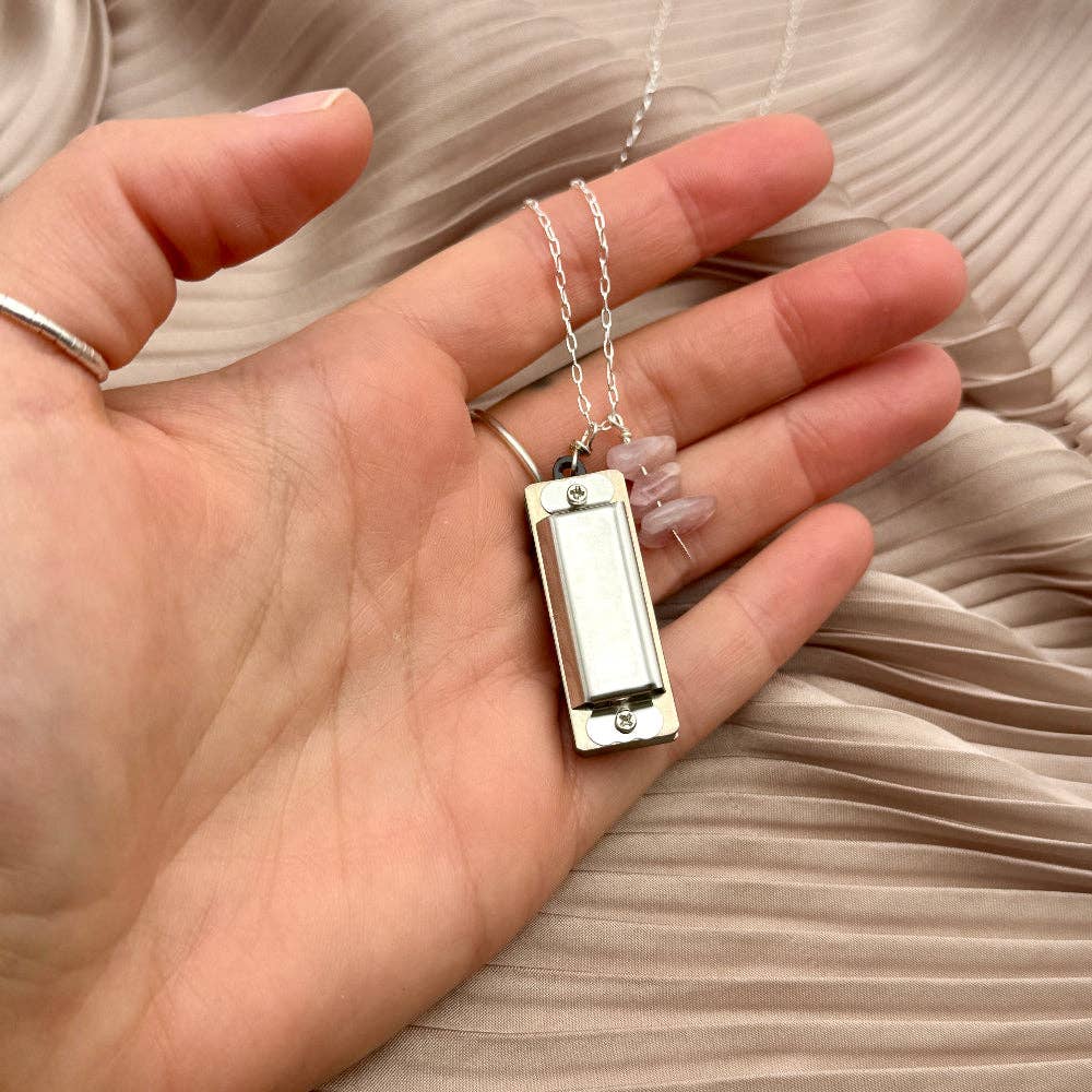Party Trick Harmonica Necklace: 18" Silver Chain