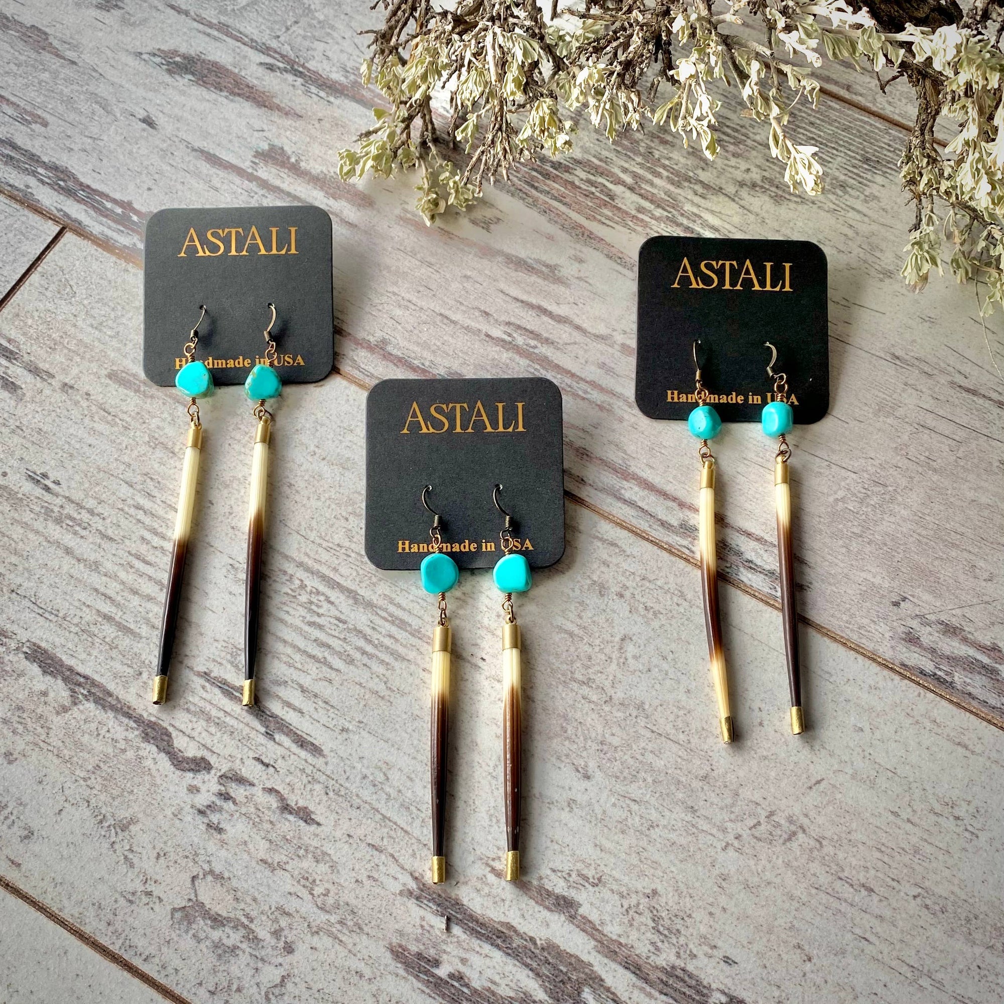 Porcupine Quill &amp; Turquoise Earrings