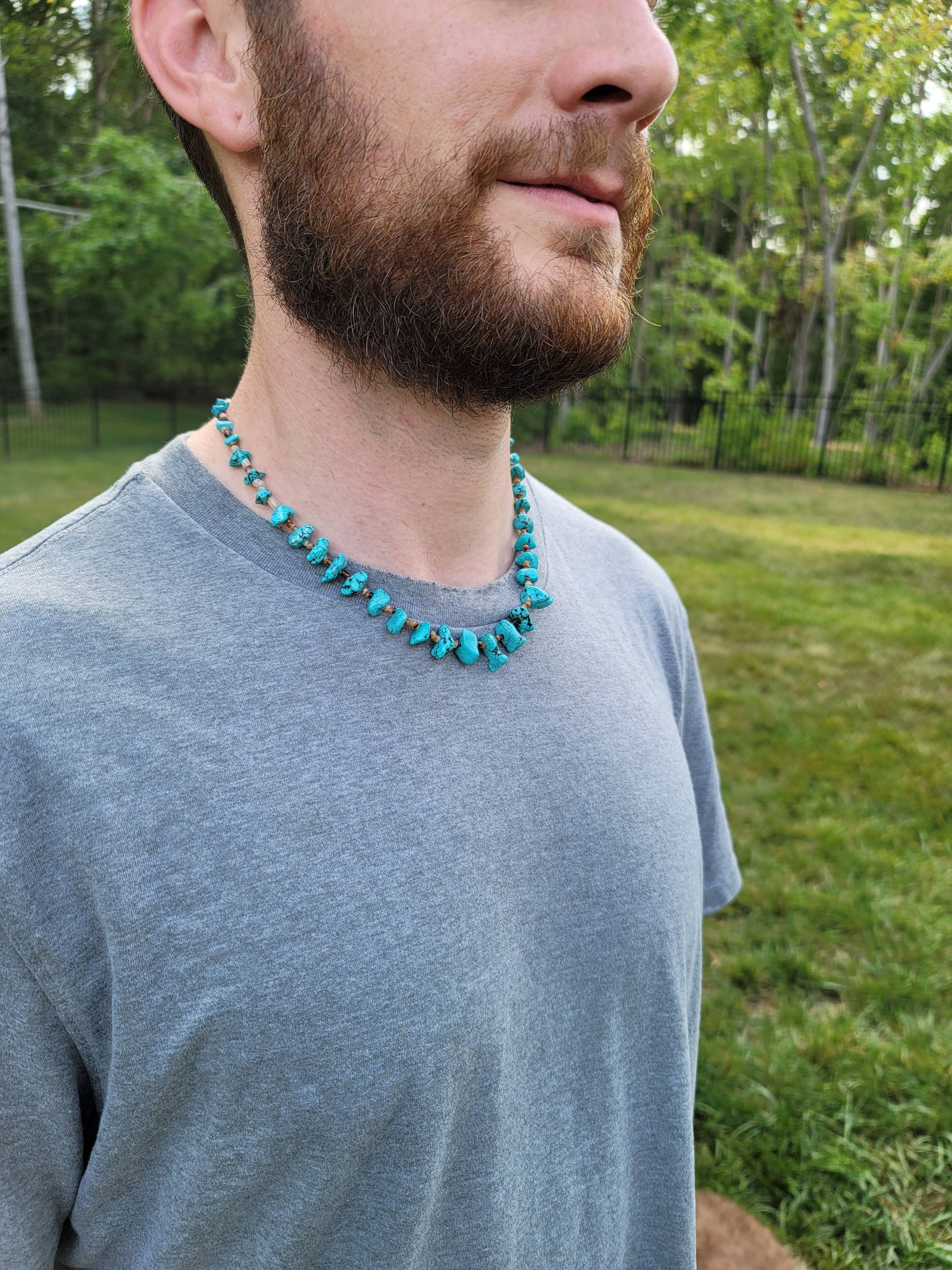 Handmade Turquoise Nugget Necklace with Seashell Heishi- Native Made