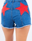 Red Star Pocket Denim Short- Medium Blue