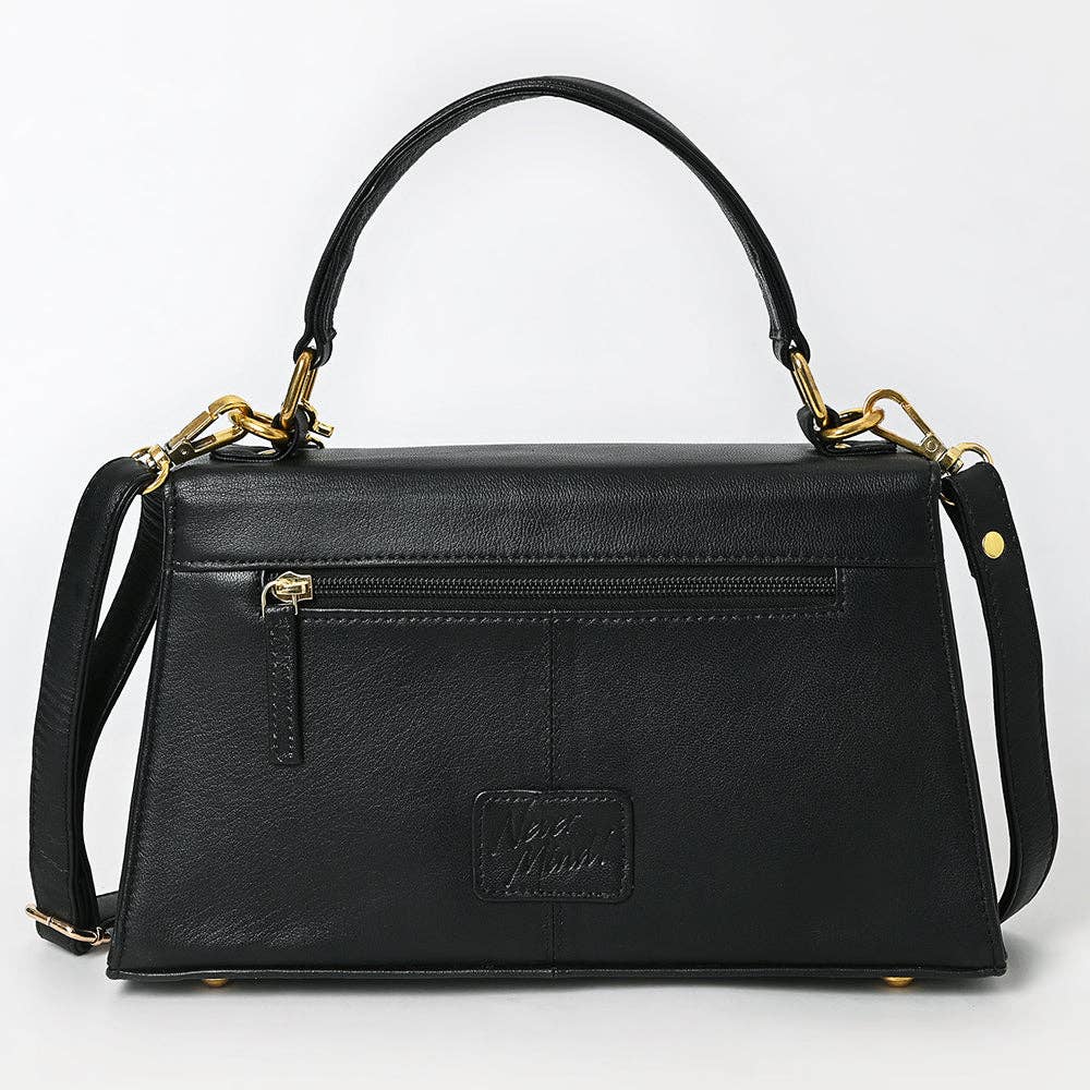 Crosshatch Leather Handbag - Black - NMBGM198D