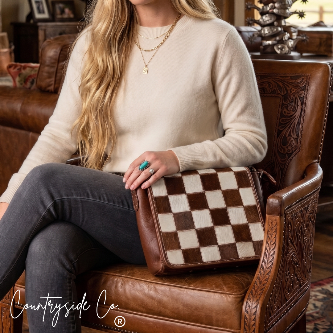 Cattleman Luxe Checkered Cowhide Purse