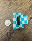 Mini Checked Funky Turquoise Clip