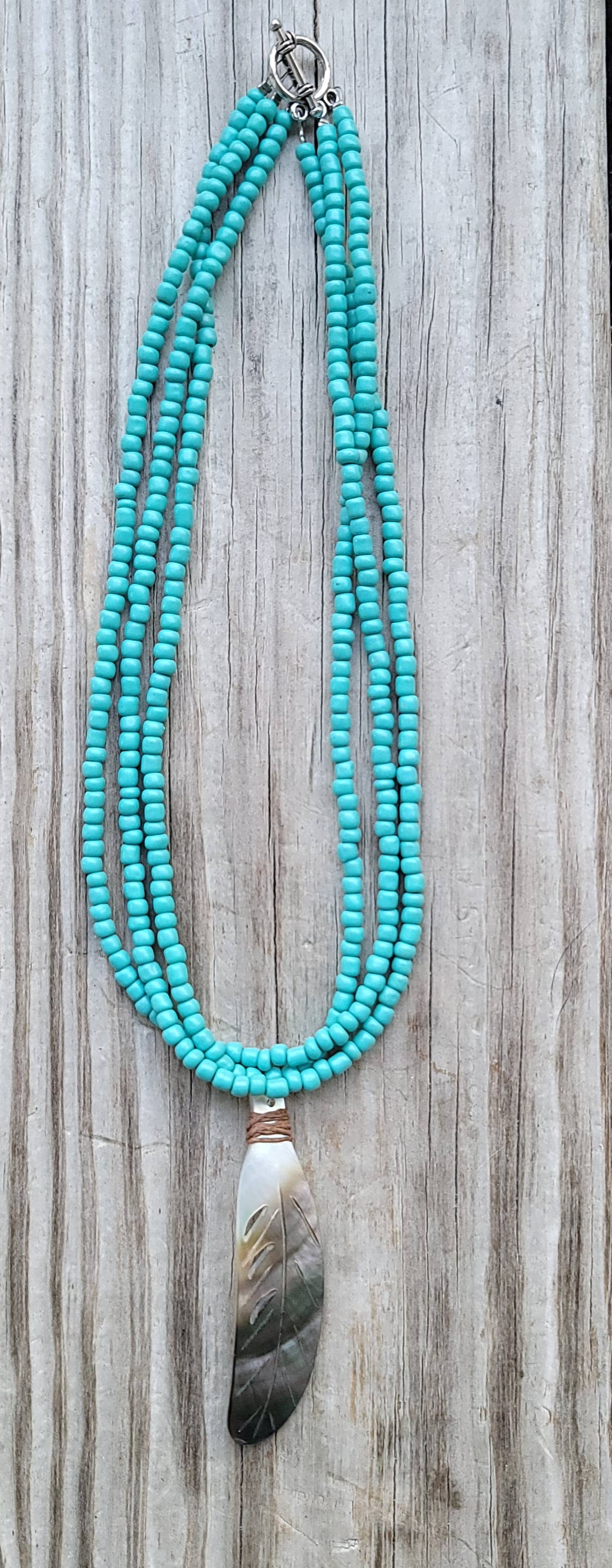 Turquoise Carved Shell Pendant Necklace- Native Made