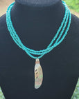Turquoise Carved Shell Pendant Necklace- Native Made