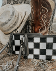 Stockyard Checkered Cowhide Wristlet Pouch
