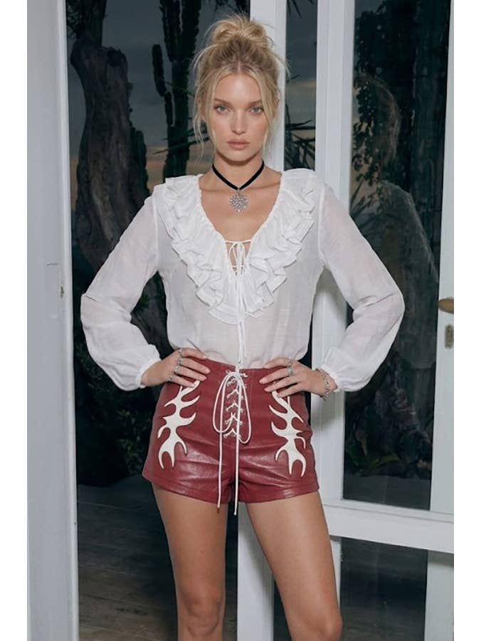 Vegan Leather Lightning Shorts - Red-