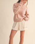 Contrast Scallop Sweater- Pink-