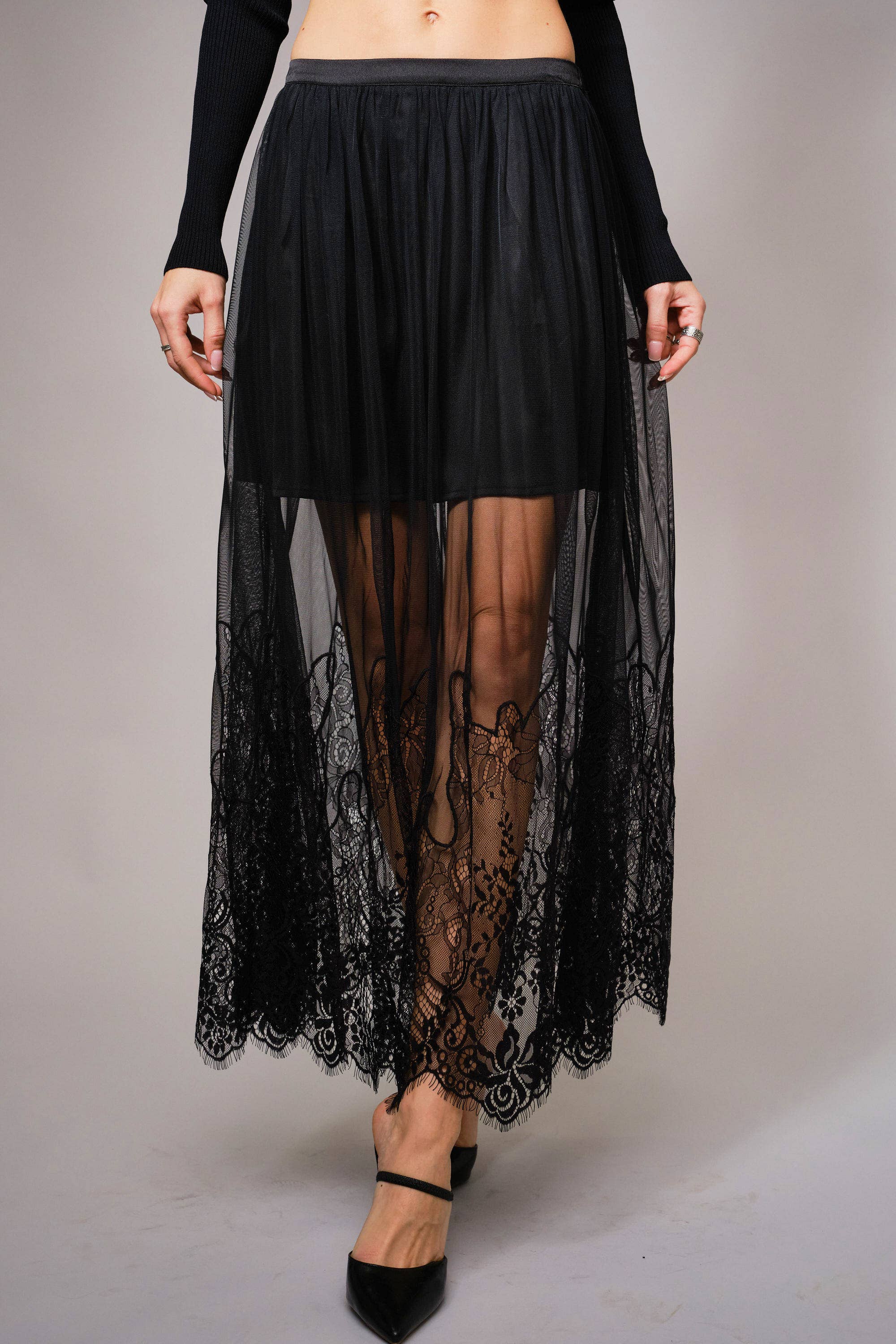 Sheer Lace Maxi Skirt- Black – Alternate Route Outfitters