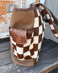 The Homestead Cowhide Checkered Tote Carryall: Black