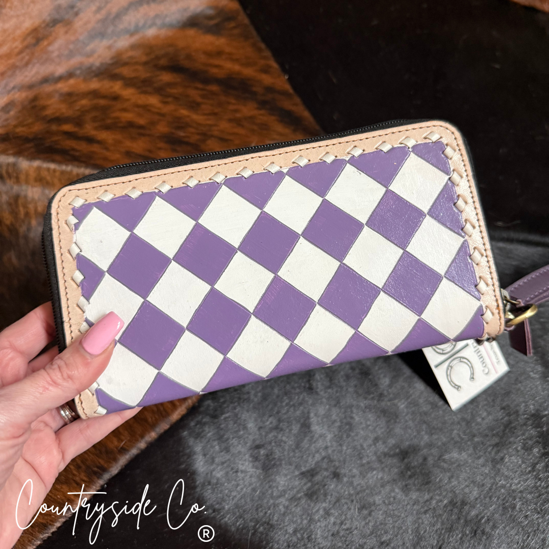 Lilac Checkered Leather Wallet