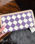 Lilac Checkered Leather Wallet