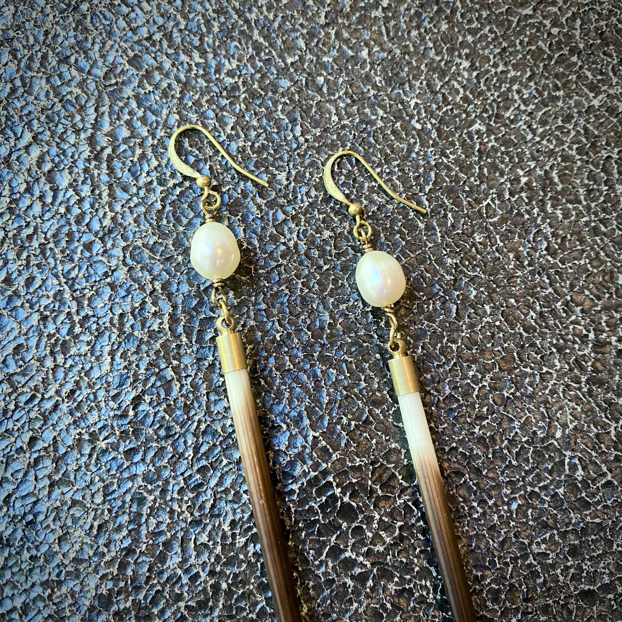 Porcupine Quill &amp; Pearl Earrings