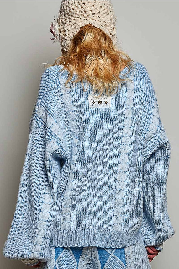 V-Neck Sweater- Blue-