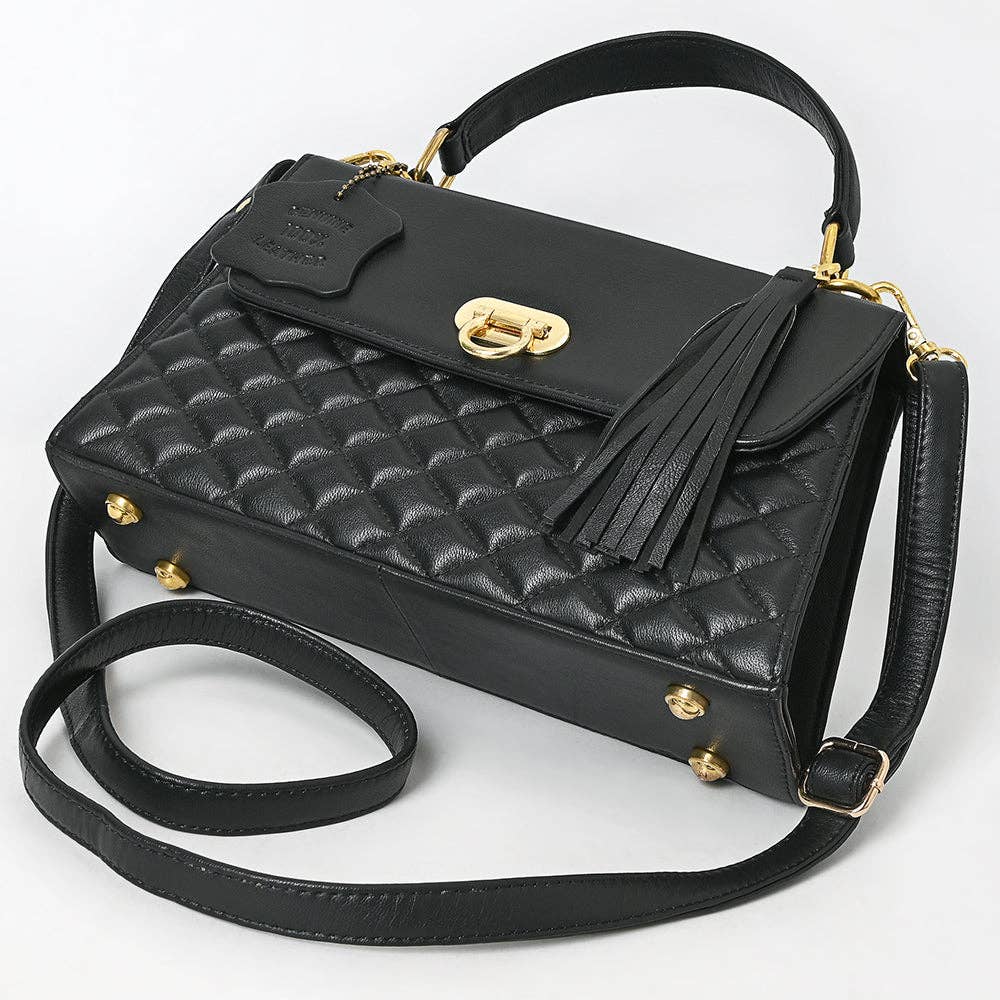 Crosshatch Leather Handbag - Black - NMBGM198D