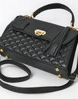 Crosshatch Leather Handbag - Black - NMBGM198D