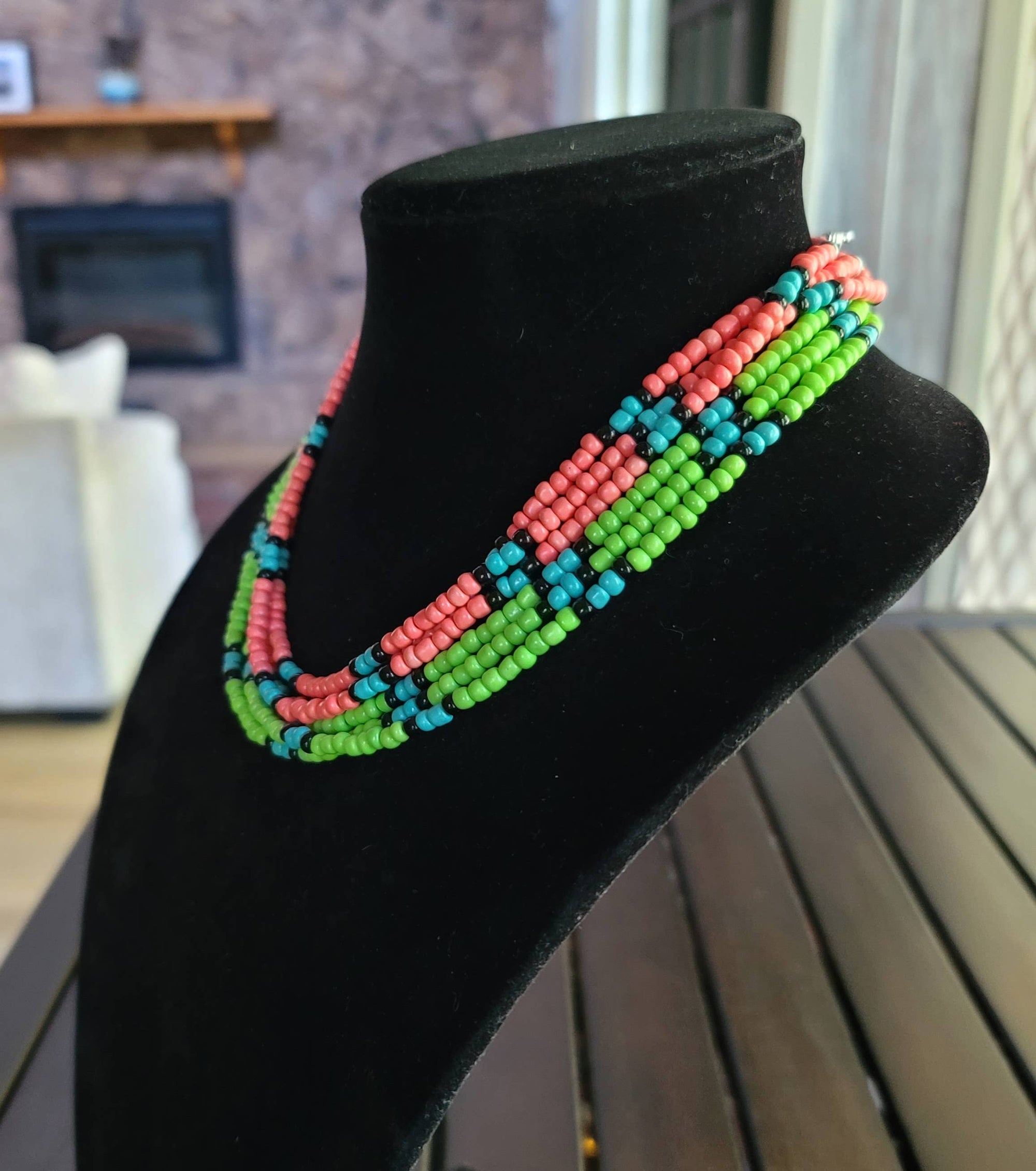 Turquoise and Glass Bead Necklace- Native Made