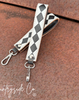 Checkered Leather Keychain Wristlet