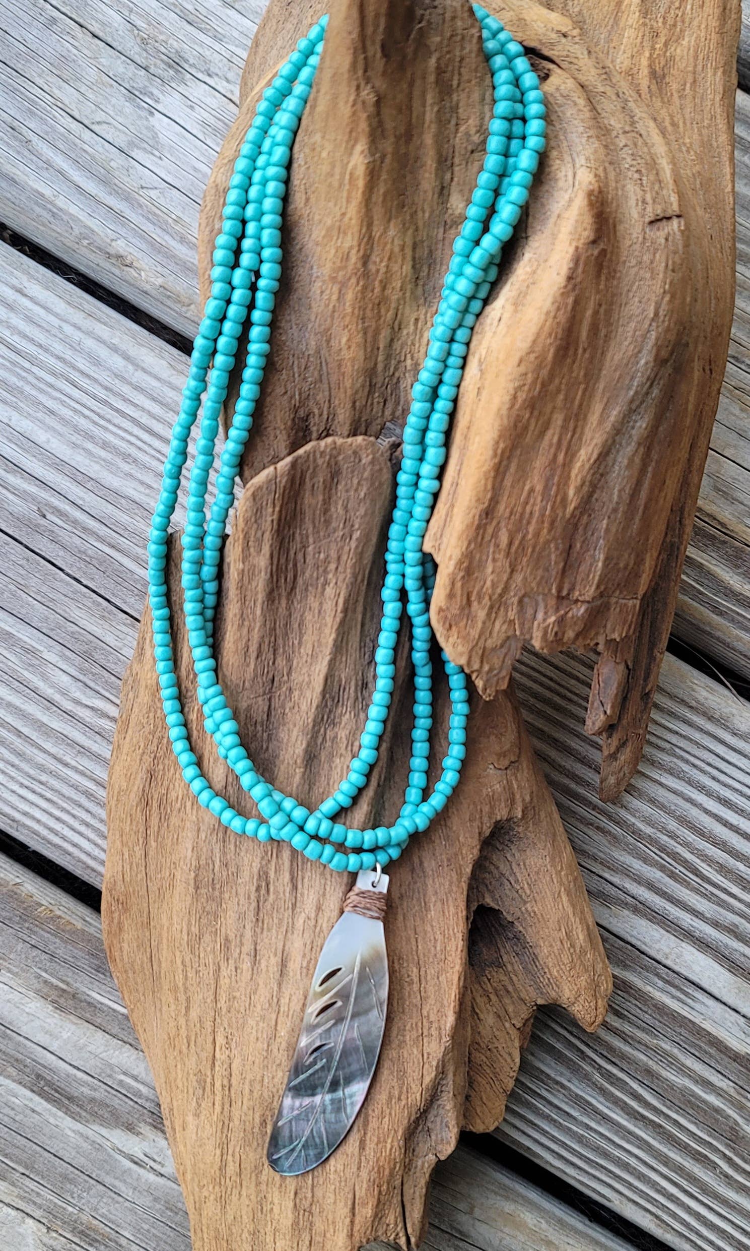 Turquoise Carved Shell Pendant Necklace- Native Made
