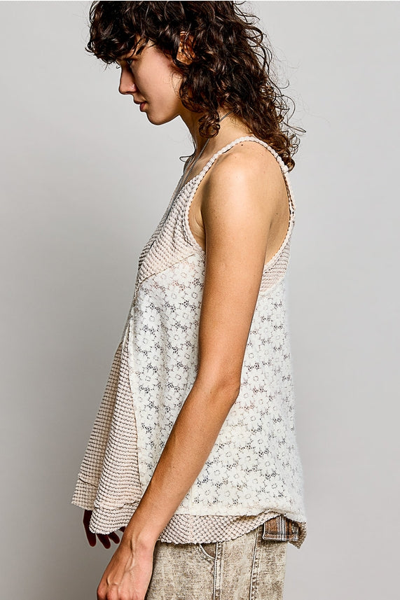 Patchwork Tank Top- Almond-