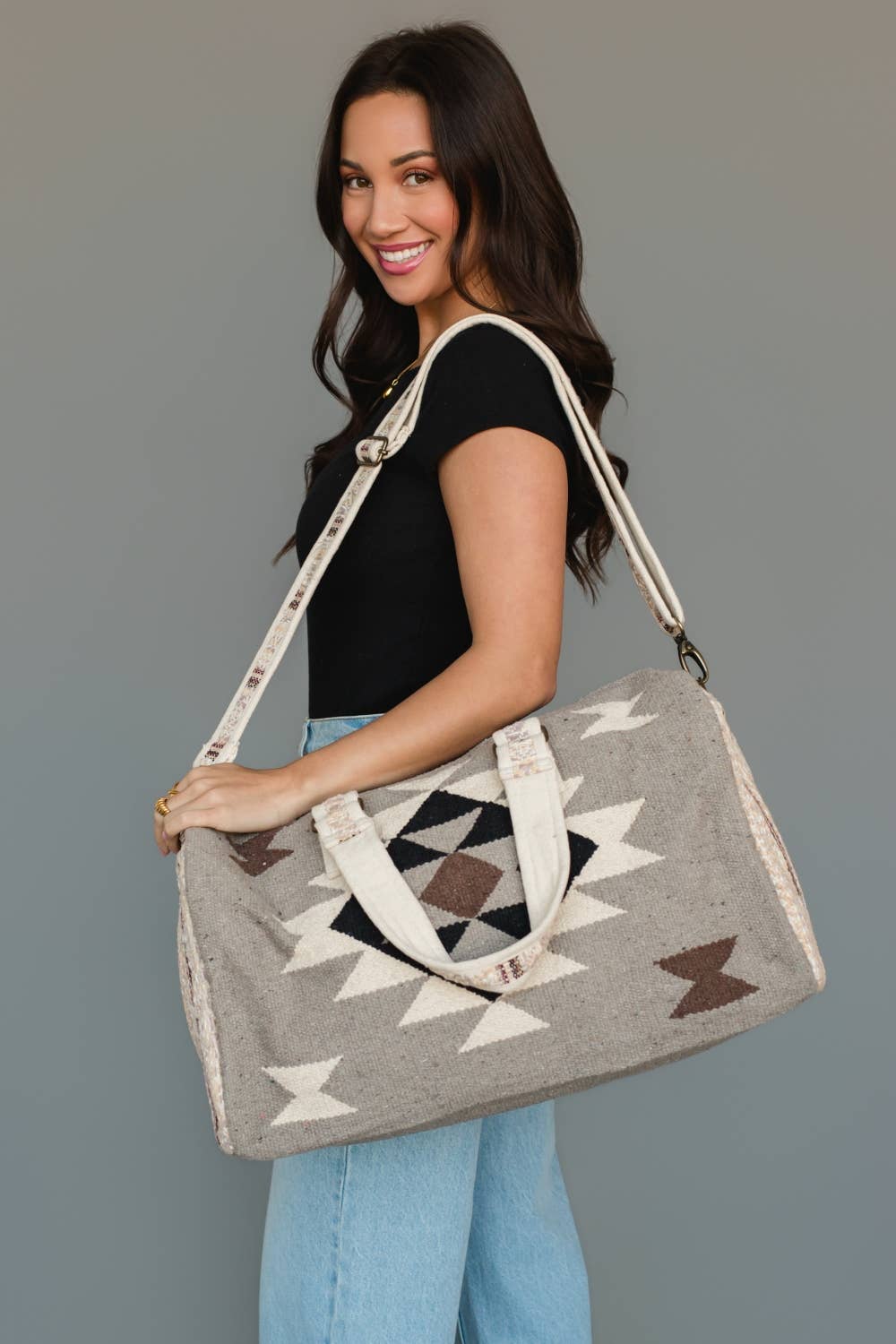 Taupe, Cream, Brown &amp; Black Western Duffel
