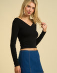 Basic V-Neck Long-Sleeve- Black