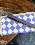 Lilac Checkered Leather Wallet