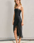 Satin Lace Strapless Dress-