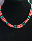 Turquoise and Glass Bead Necklace- Native Made