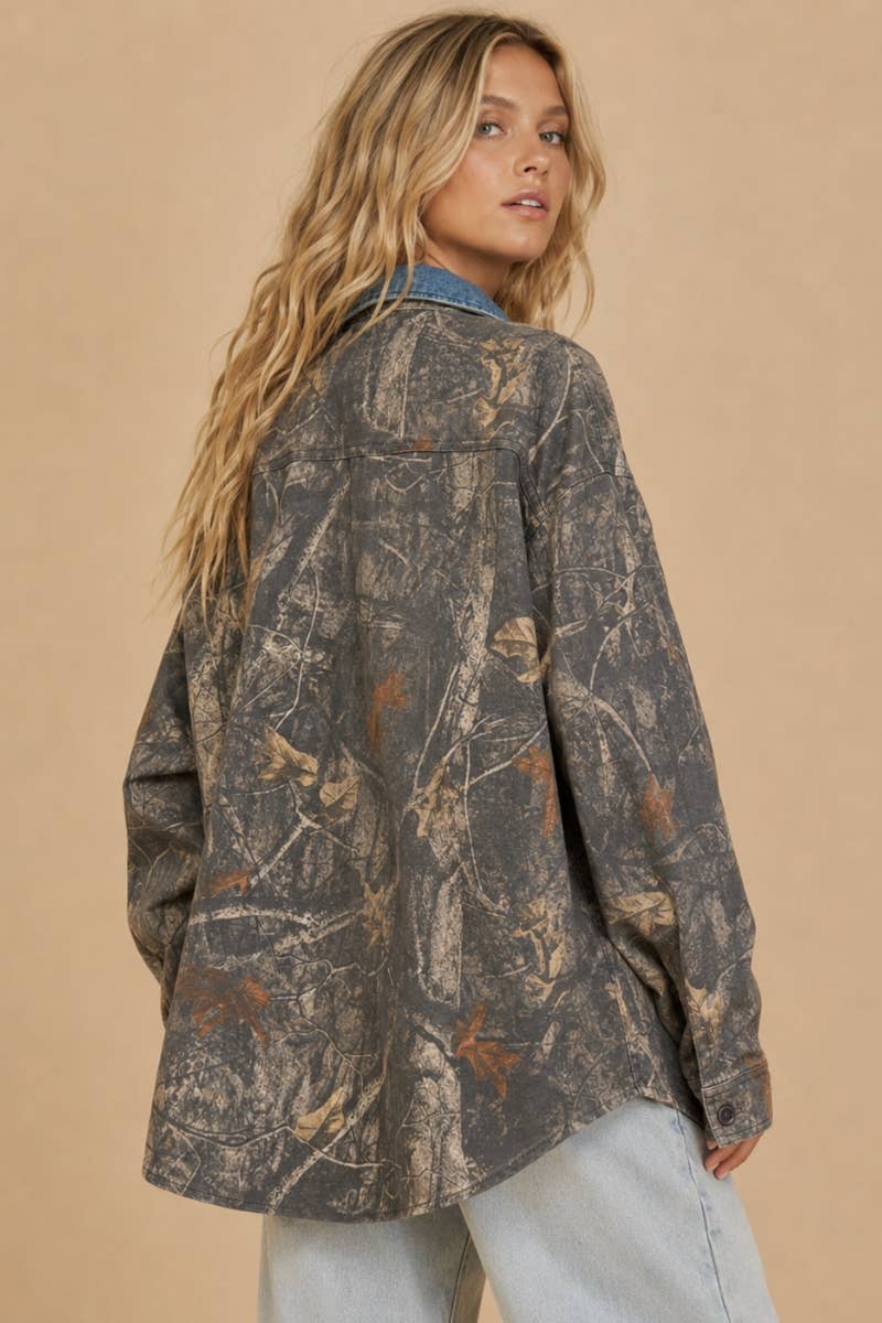 Denim Collar Camo Shacket-