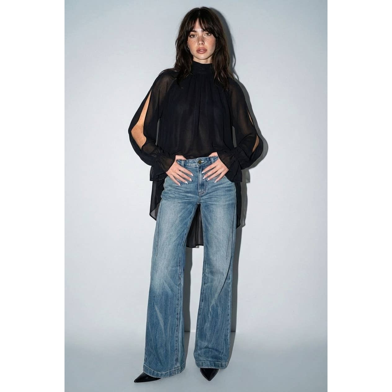 High-Low Chiffon Top- Black
