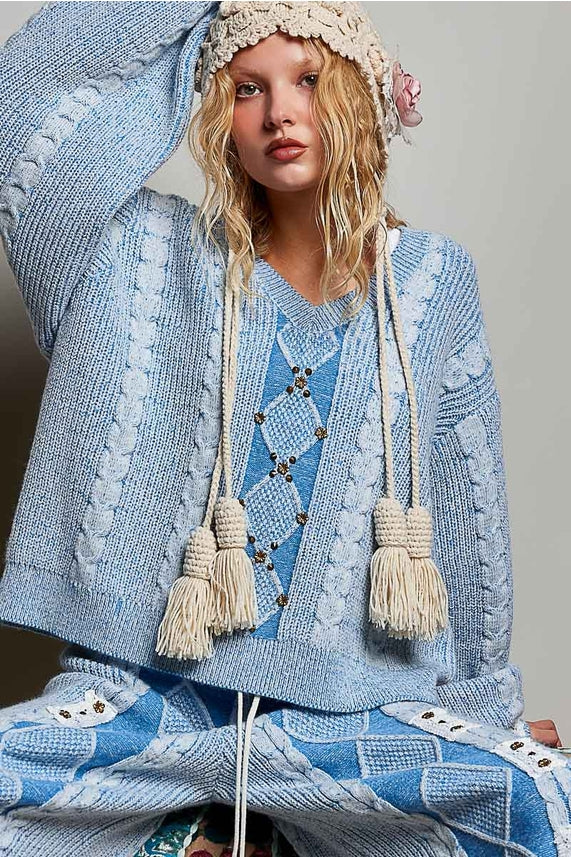 V-Neck Sweater- Blue-