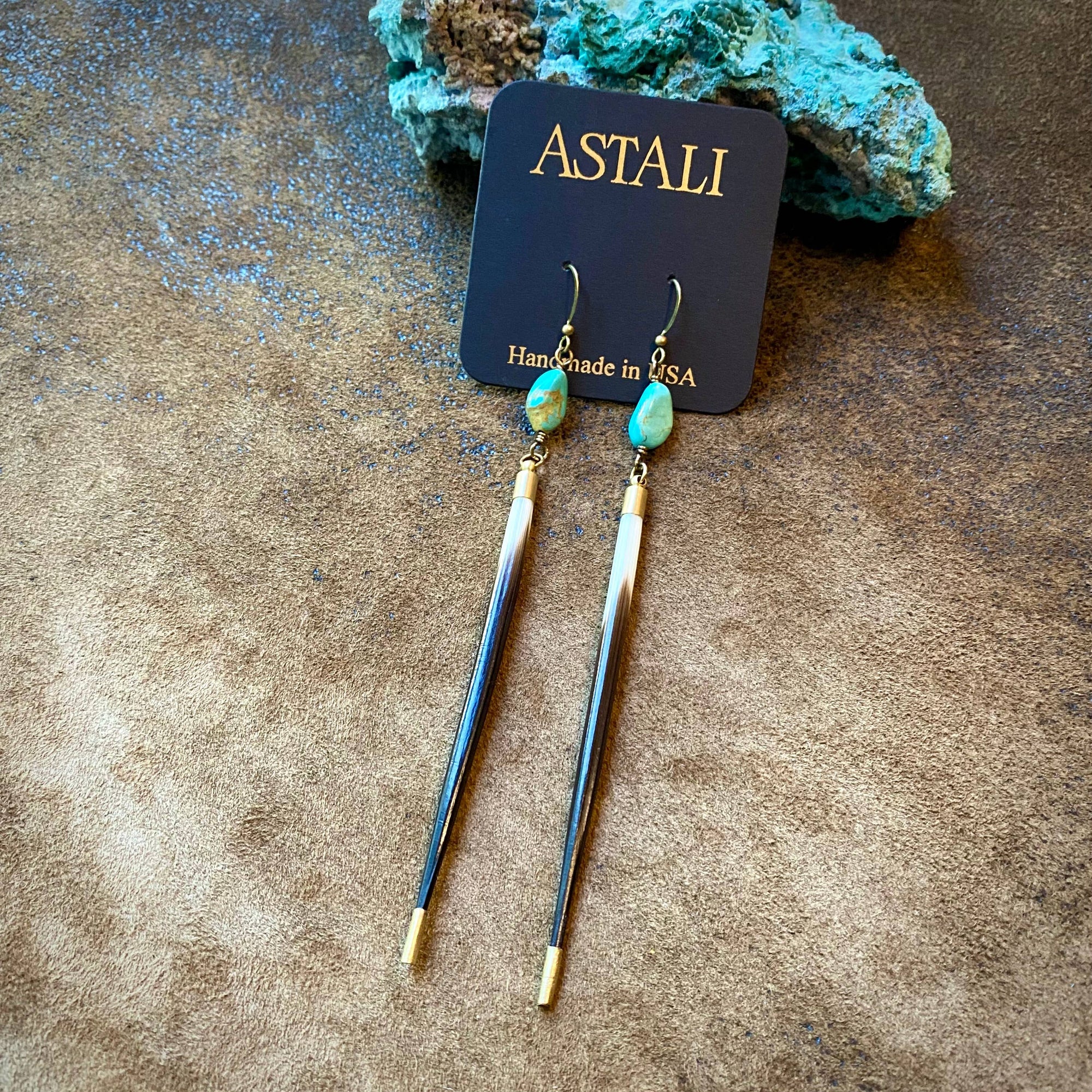 Porcupine Quill &amp; Turquoise Earrings