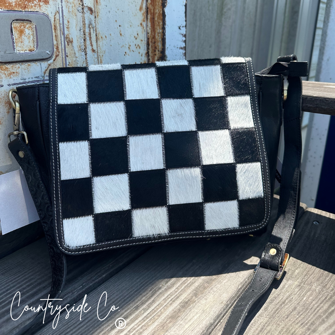 Bandera Nights Checkered Cowhide Purse