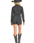 Black Denim Western Romper-