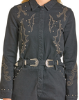 Black Denim Western Romper-