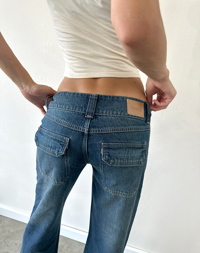 Low Rise Cargo Jean - Blue