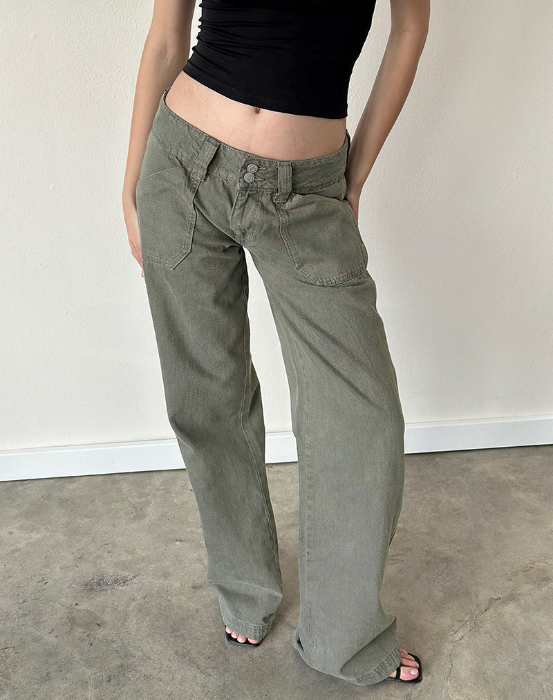 Low Rise Cargo Jean - Olive