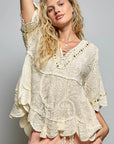 Short Sleeve Crotchet Top- Natural