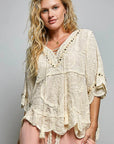 Short Sleeve Crotchet Top- Natural