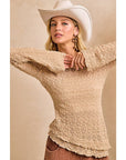 Textured Lace Bell Sleeve - Tan-