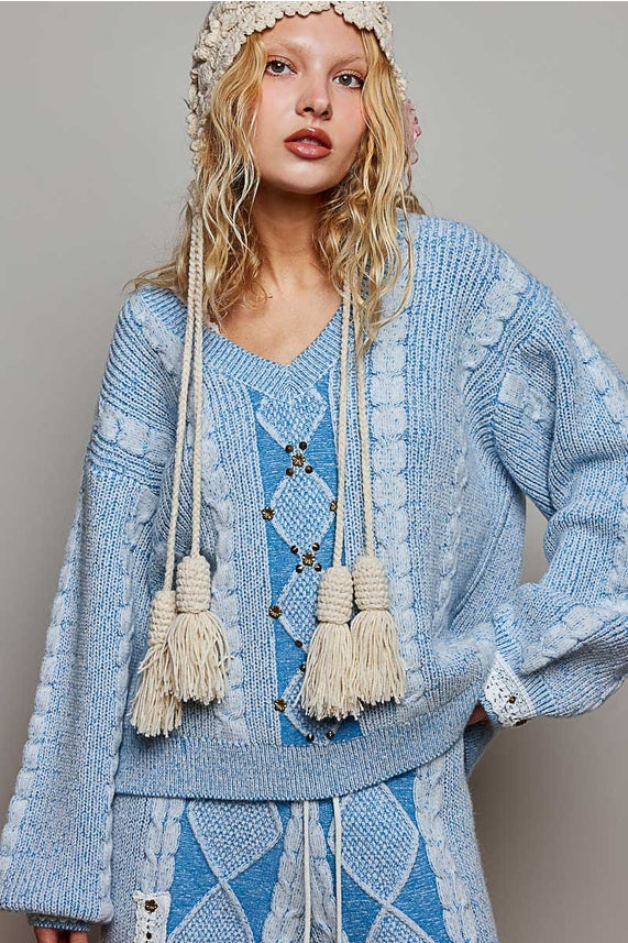 V-Neck Sweater- Blue-