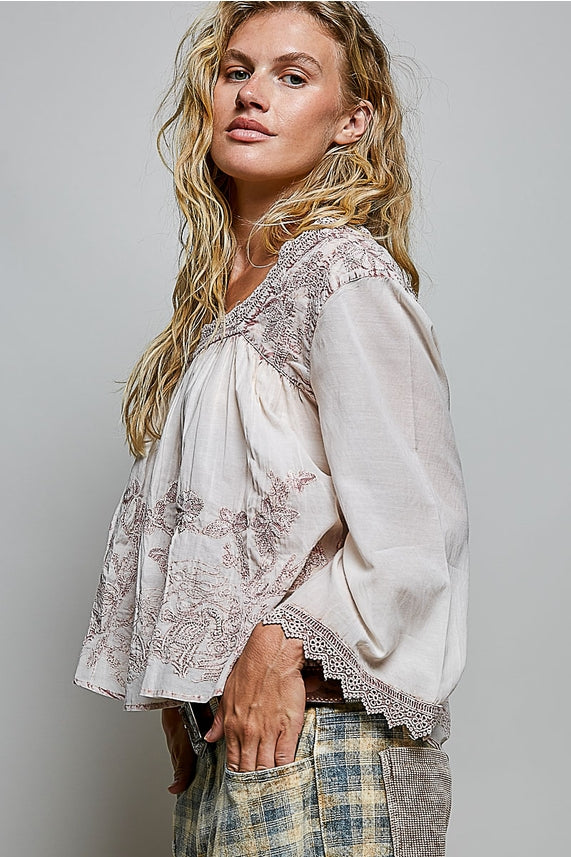 Washed Square Neck Boho Top-