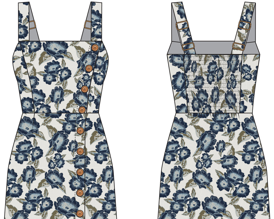 R&RD Blue Floral Dress with Button Detail 