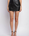Textured Leather Skirt- Black
