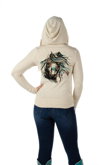 Zip-Up Hoodie- Oat- Horse- 