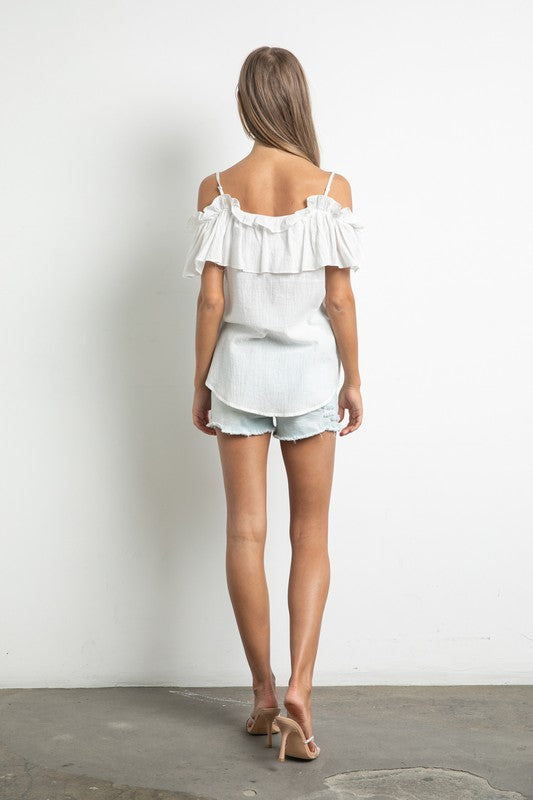 Off-Shoulder Ruffle Sleeve Top- White