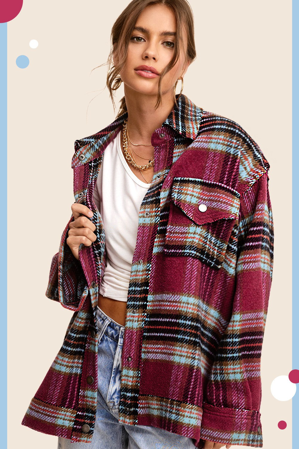 Hailee Plaid Shacket- Maroon/Plum