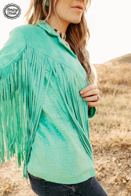 Shimmer and Shine Suede Jacket- Turquoise- 